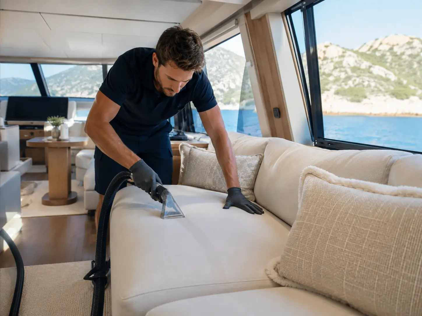 Yacht upholstery cleaning in Sardinia
